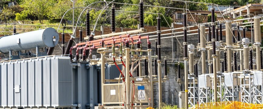 industrial transformer electrical substation undewr electric current providing electricity for a town or city