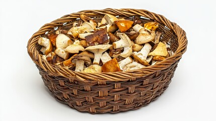 Freshly Gathered Wild Mushrooms in a Rustic Woven Basket