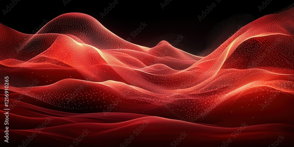 Poster vibrant red abstract waves flowing gently in a dark space creating a stunning visual effect