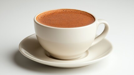 Freshly Brewed Coffee in a White Cup on a Light Background