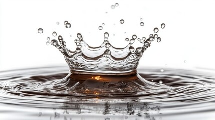 Water Splash with Droplets Crown Shape on Calm Surface Reflection