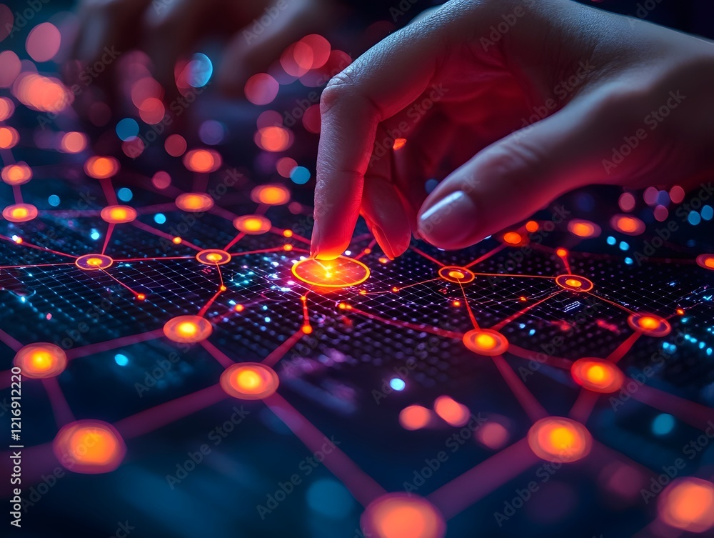 Aufkleber consulting team brainstorming innovative solutions for client on glowing interactive table