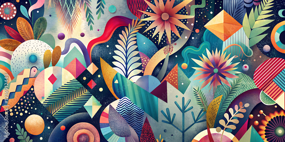Poster colorful abstract wallpaper featuring vibrant shapes, intricate patterns, and harmonious textures cr