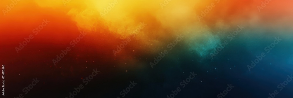 Poster abstract background with gradients of teal, orange, and black, creating an ethereal atmosphere of co