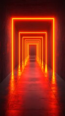 Fototapeta premium Digital technology red glowing neon corridor poster background