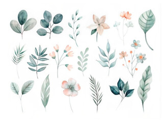 Soft floral pattern featuring pastel flowers and greenery on a light background
