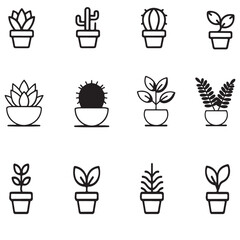 Potted Plants Icons Set vector 