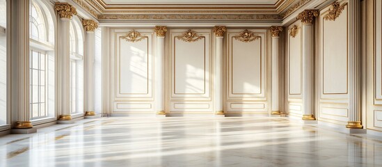 Fototapeta premium Elegant Grand Ballroom Interior Design: Sunlit Luxury Palace Hall