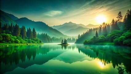 Elegant Emerald Green Gradient Landscape Background - Soft Glow Nature Scene