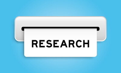 White coupon banner with word research from machine on blue color background