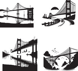 Different bridges in perspective - vector illustration