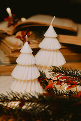 White Freestanding Candles - Christmas Candles - Warm Cozy Photo - Cozy Background