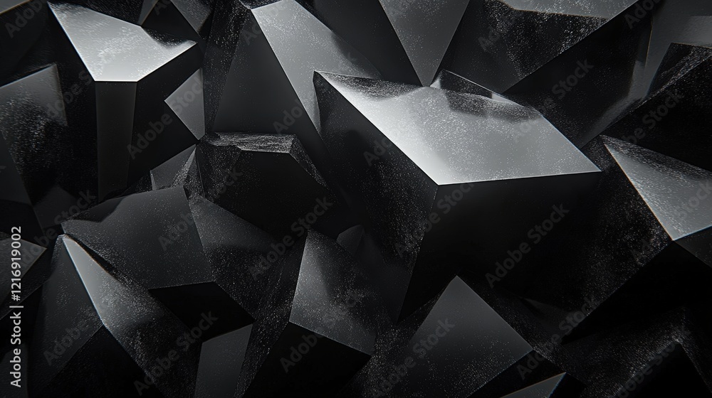 Poster abstract faceted texture featuring reflective dark surfaces with geometric shapes and shadows, ideal