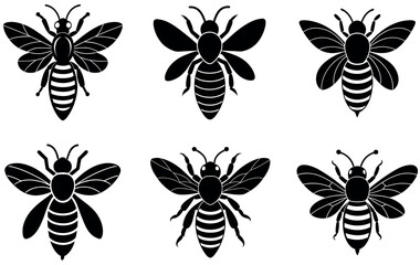 Bee Silhouette Vector Pack - Black Insect Illustrations for Nature and Design Projects