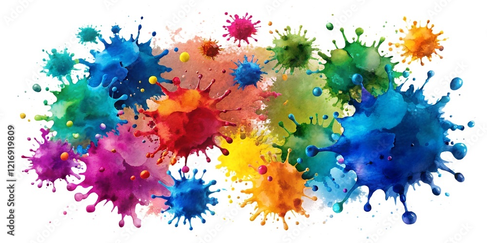 Poster colorful paint splashes create a vibrant and playful abstract design suitable for art projects and c