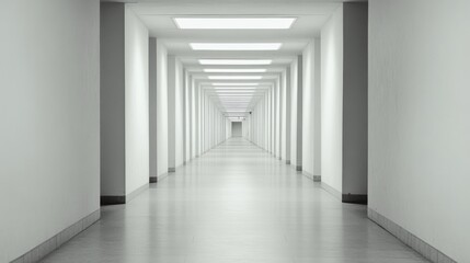 Obraz premium Long, empty corridor with bright lighting and clean, minimalist design, ideal for modern architecture