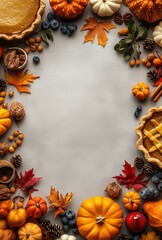 Festive Autumn Table with Colorful Pumpkins, Assorted Pies, and Seasonal Decor Creating a Cozy Atmosphere for Thanksgiving Celebrations and Harvest Gatherings