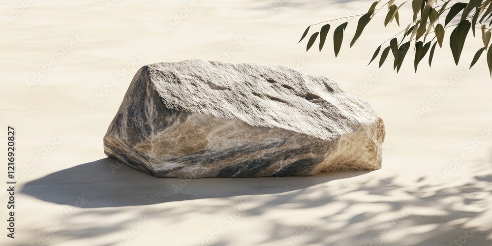Poster realistic 3d rendering of smooth rock on minimalist surface