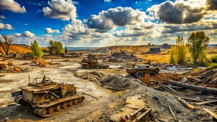 Fototapeta premium Environmental Devastation: A Candid Look at War's Impact on Earth