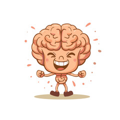 Happy Brain Character Showing Courage And Strength , Vector Illustration Design.
