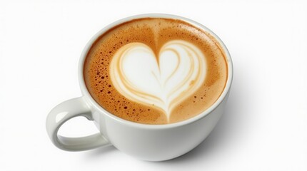 Cup Of Cappuccino With Heart Shape Latte, Isolated Cutout On White Background