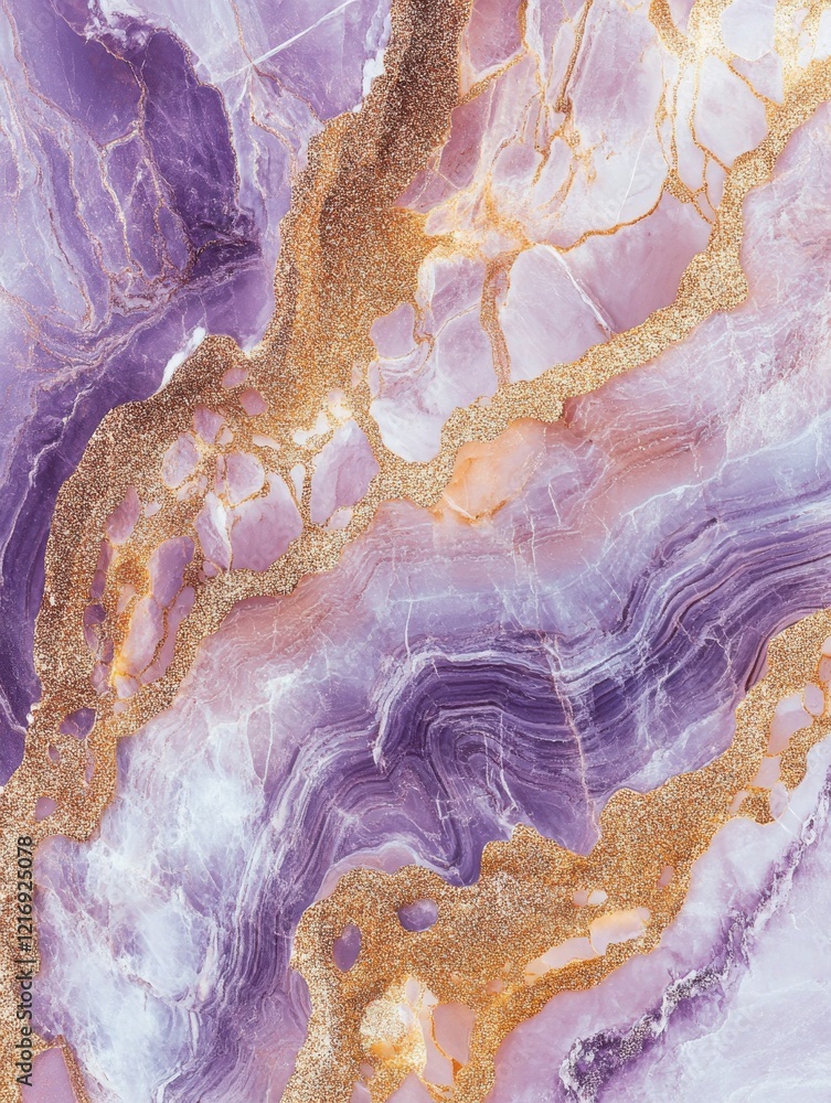 Poster elegant abstract design featuring purple and gold mineral textures with flowing patterns and intrica