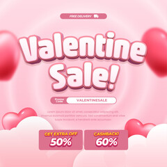 Valentine's Day Sale Banner with Free Delivery Promo Code and Heart Themed Design