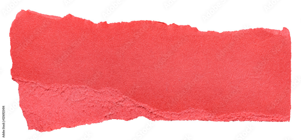 Poster isolated cut out torn piece of blank red paper note cardboard with texture and copy space for text, 