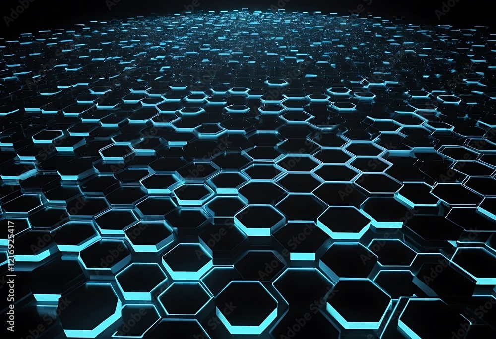 Poster abstract hexagonal grid pattern with blue illumination