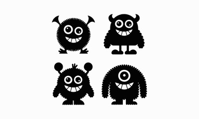 A modern vector illustration of four cute and quirky monsters, easily editable