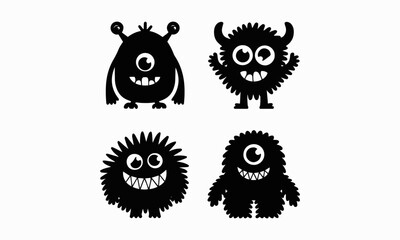 A modern vector illustration of four cute and quirky monsters, easily editable