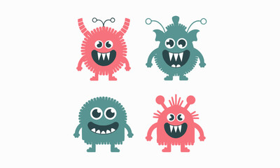 A modern vector illustration of four cute and quirky monsters, easily editable