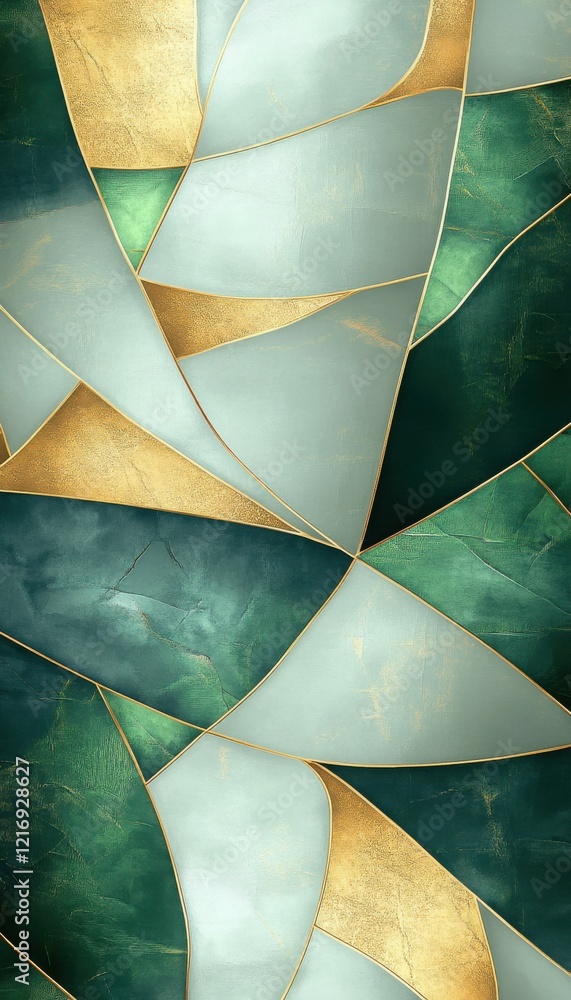 Aufkleber abstract design featuring green and gold geometric patterns in shades of turquoise and emerald creat