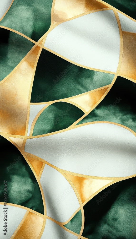 Poster intricate design featuring green and white patterns with golden accents creating a visually striking
