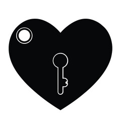 heart shaped lock with a key vector art illustration