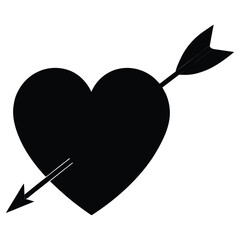 heart with an arrow through it silhouette vector art illustration