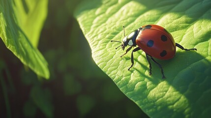 Obraz premium Ladybug on a Green Leaf