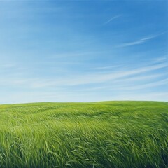 Obraz premium Windy green field under a blue sky; nature background