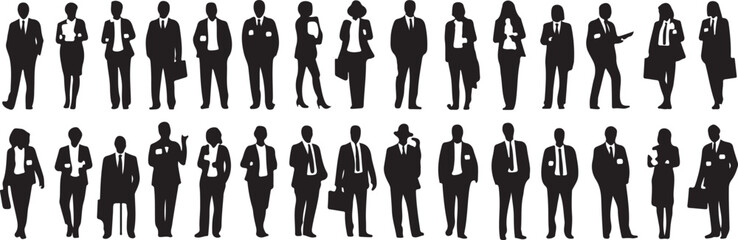 Silhouettes of people and cutlery collection with business and fashion themes