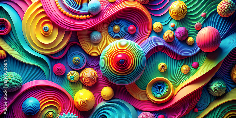 Aufkleber Vibrant abstract patterns showcase colorful swirls and layers reflecting a playful mix of textures and depth