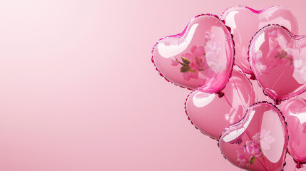 Fototapeta premium ピンクハート-ピンクの背景-左右にハート