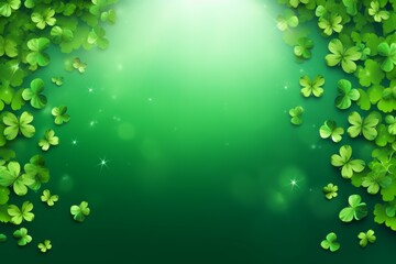 Festive green background with shamrock leaves falling creating a border and bright center, perfect for celebrating saint patrick's day