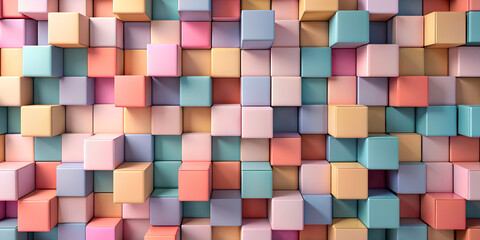 Colorful abstract patterns created with rectangles and cubes on a textured wall