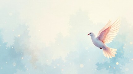 Obraz premium A Serene White Dove Soaring Through a Dreamlike, Pastel Sky, Wings Spread Wide in Peaceful Flight
