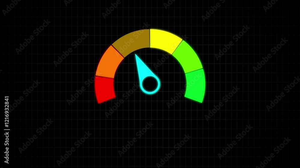 Aufkleber credit score rating scale animation white screen background.speedometer or tachometer motion progres