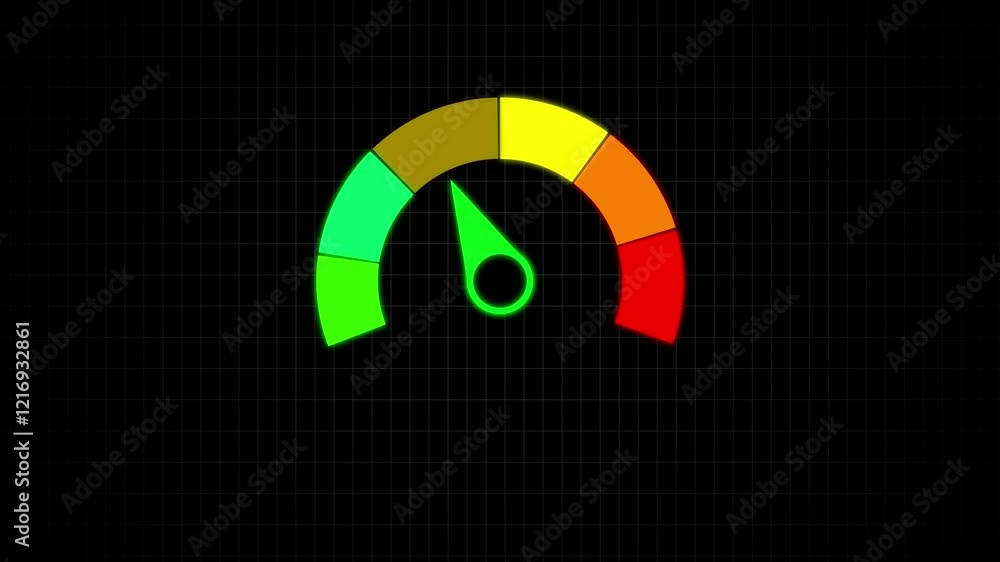 Poster car warning signs.medium risk gauge level animation.credit score speedometer gauge indicator on blac