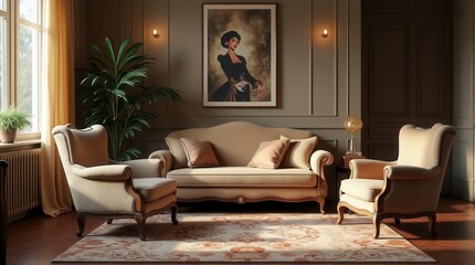 Boucle Lounge Chairs And Sofa In Classic Room
