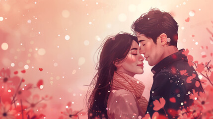 Romantic Couple Sharing a Tender Moment in a Spring Setting