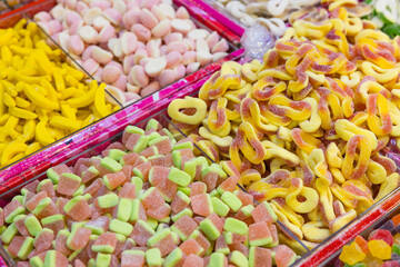 Vibrant Jelly Candy Assortment In Market Setting
