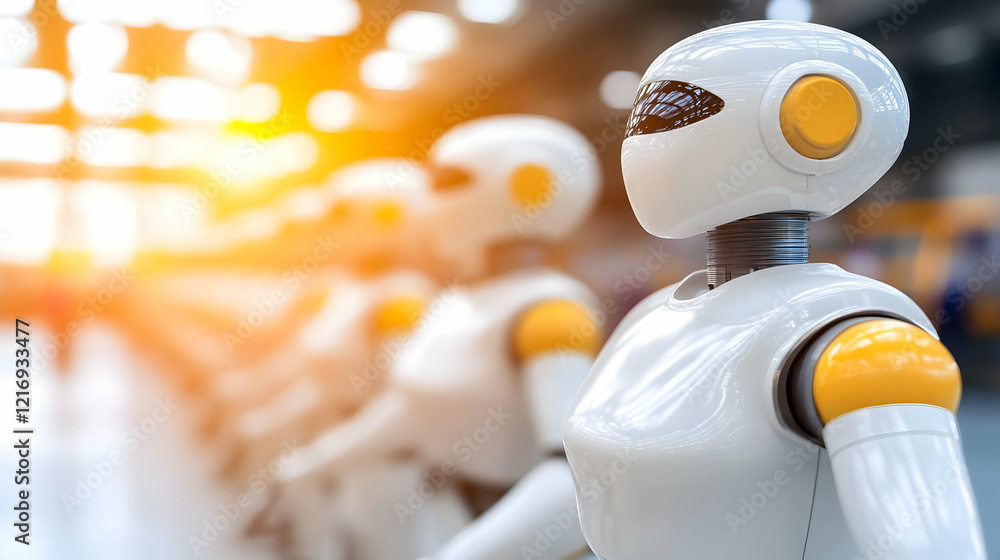 Poster factory robots working sunset automation line